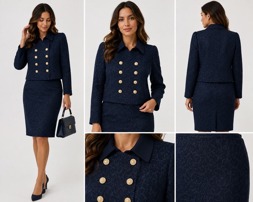 Vintage Rickie Freeman Teri Jon Saks 5th Ave Jacquard Silk Wool Skirt Suit 2P